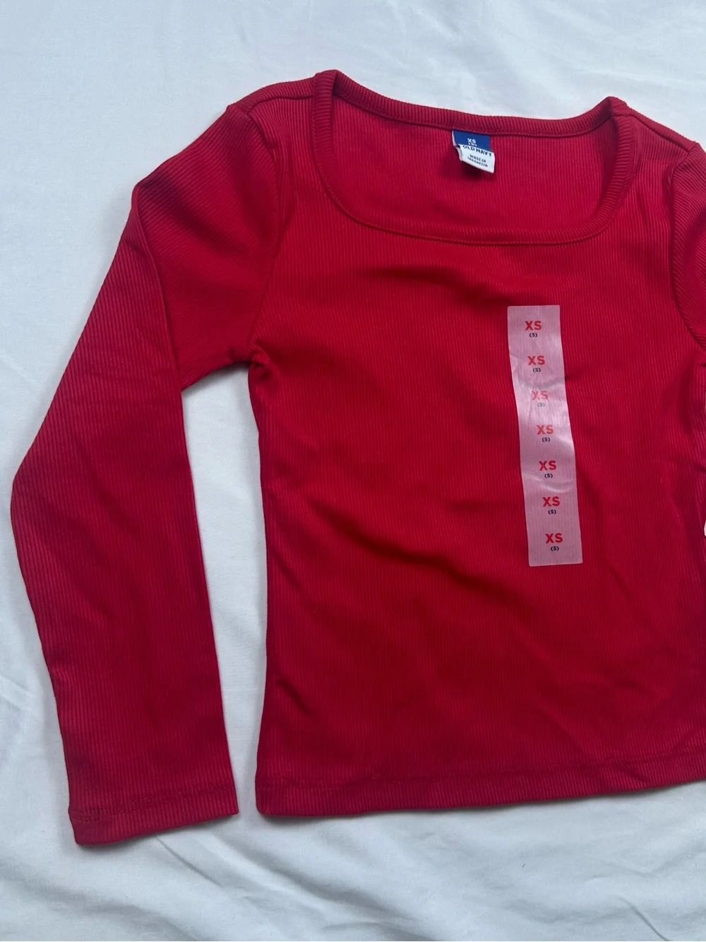 NWT Old Navy Roma Red Ribbed Square Neck Long Sleeve T-Shirt Girls XS (5)